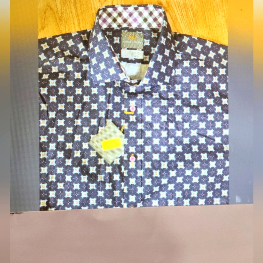 Jack Stone by Tohomas Dean Shirt Mens L Collar Cotton Blue Contrast Facing L/S